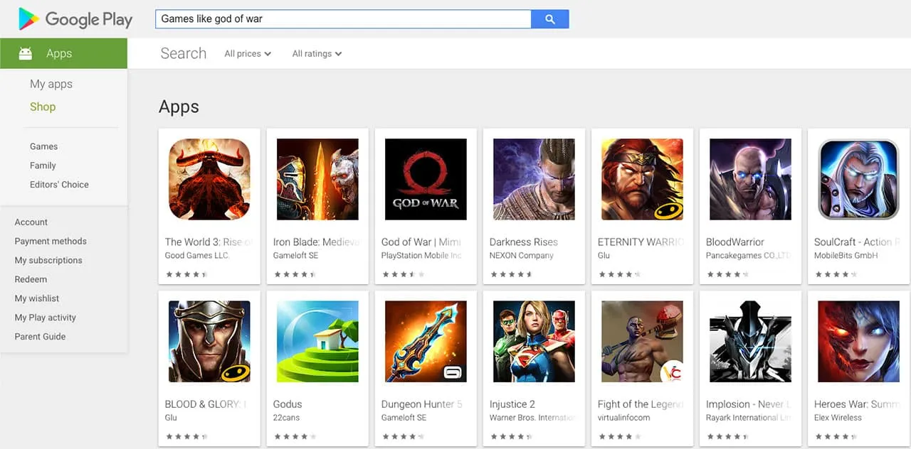 God of War مثل الألعاب على Android