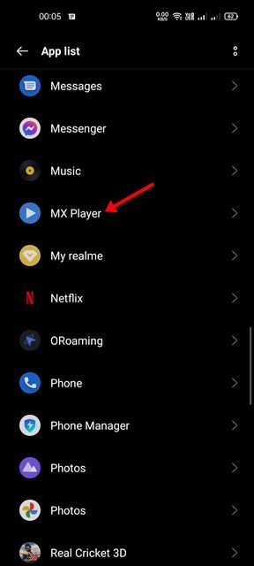 اضغط على تطبيق MX Player